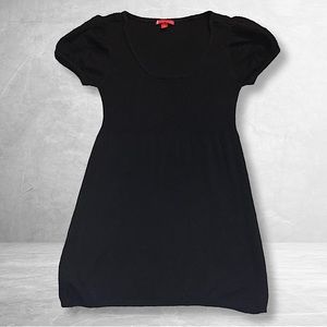 Liv Y2K Ribbed Black Smocked Ruched Waist Short Puff Sleeve Tunic Top